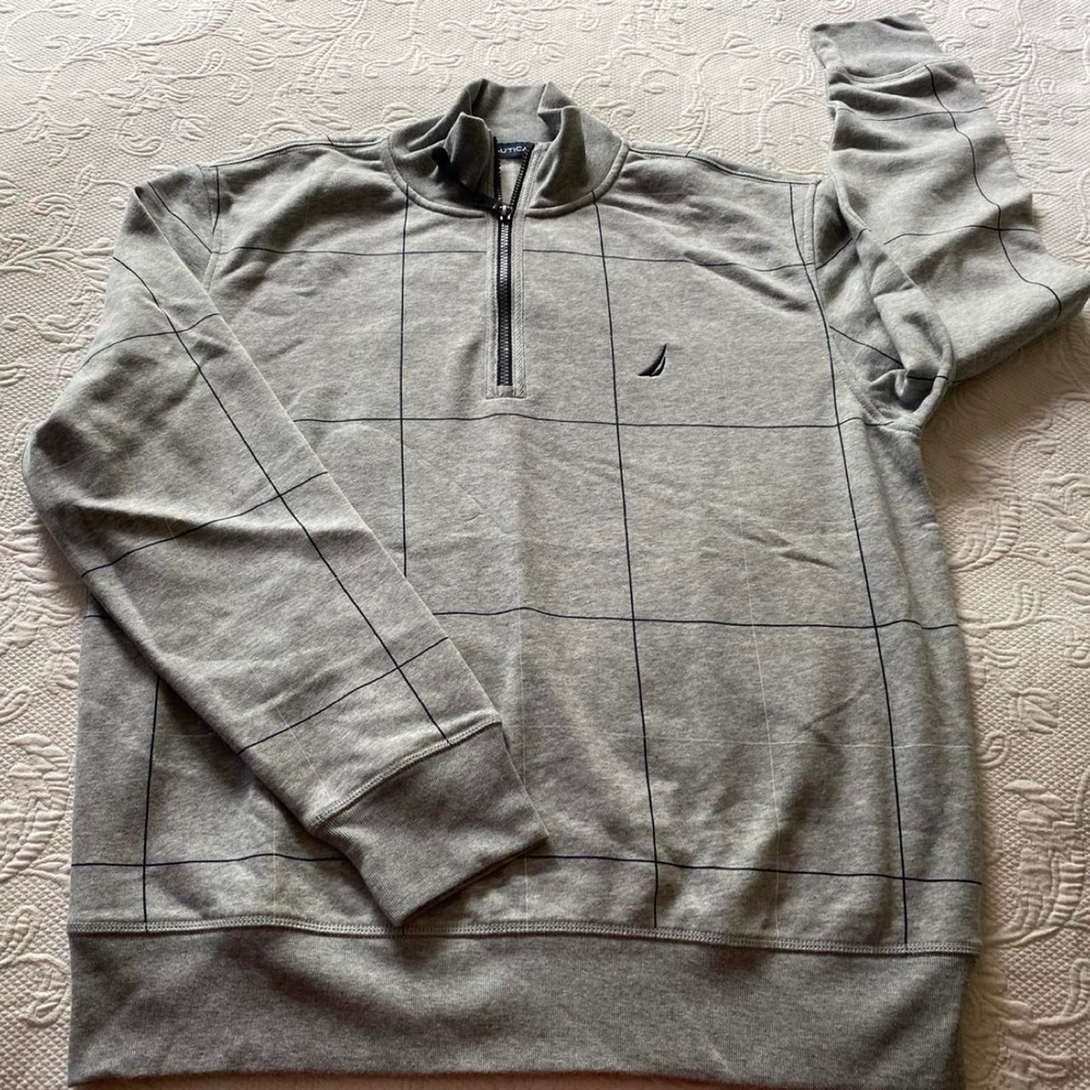 Nautica Men's Quarter-Zip Pullover Size Medium Grey Navy White Soft s51